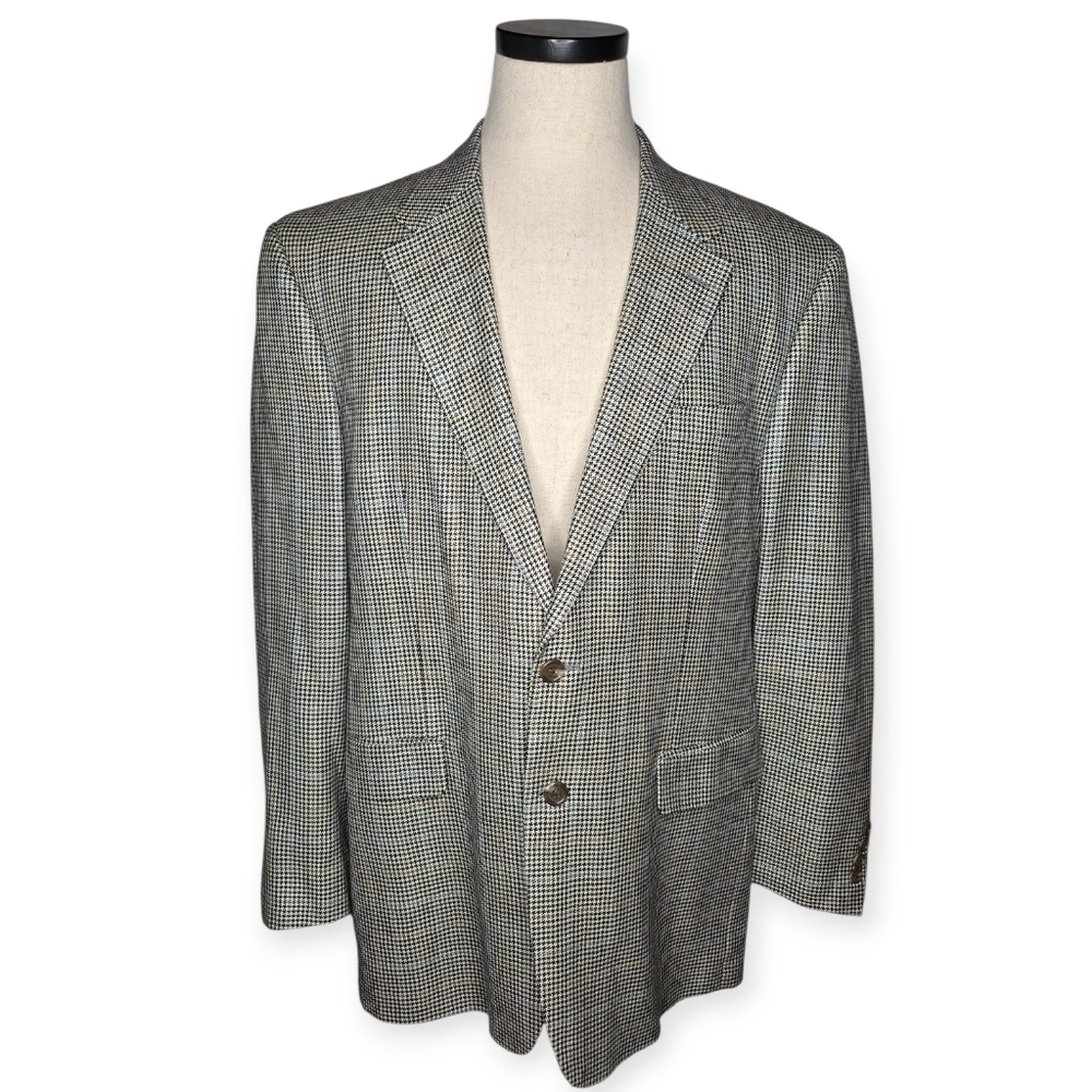Chaps 100% Silk Blazer Men’s 44R Black Ivory Houndstooth Sport Coat